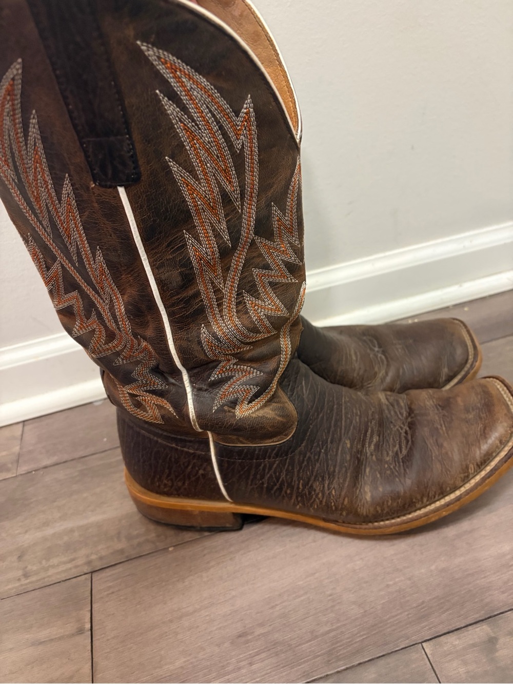Horse Power Western Cowboy Boots Size 11.5 D Brown And Orange Flames Leather